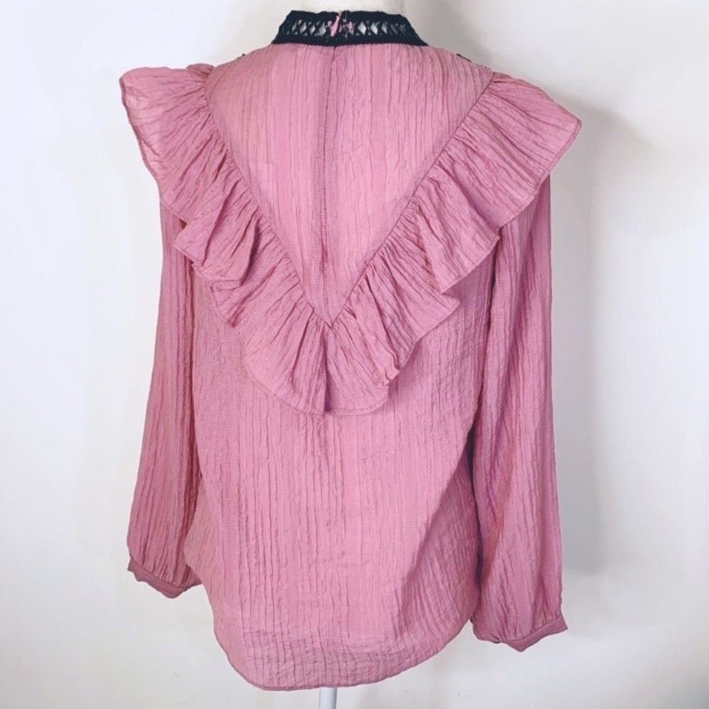 Raspberry RUFFLE Puff Sleeve Blouse pink black - Picture 4 of 5